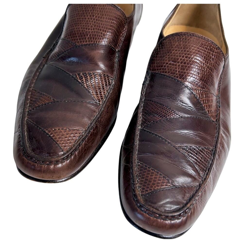 Vintage Bruno Magli Mens Burgundy leather Italian Loafers Size 8M Exotic skin - Picture 4 of 16